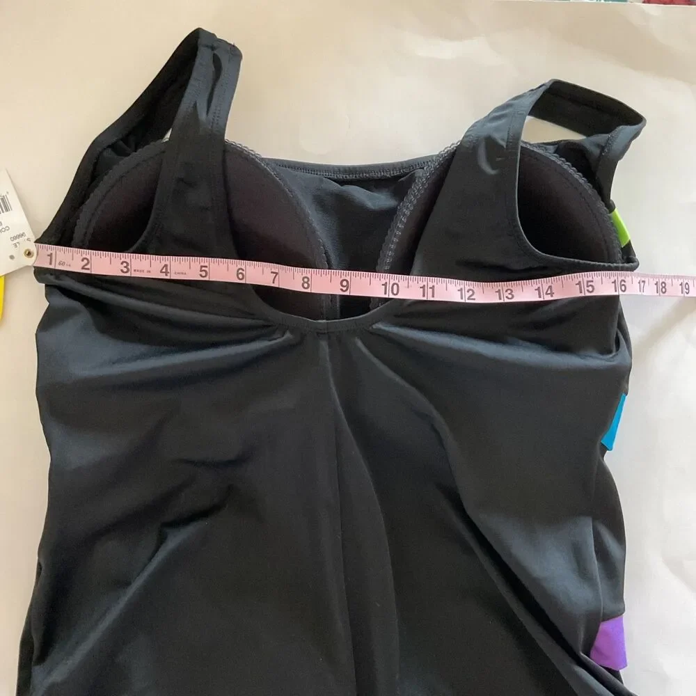 Longitude Inches Away Colorblock Piping Fan One Piece Swimsuit 20W Black Multi